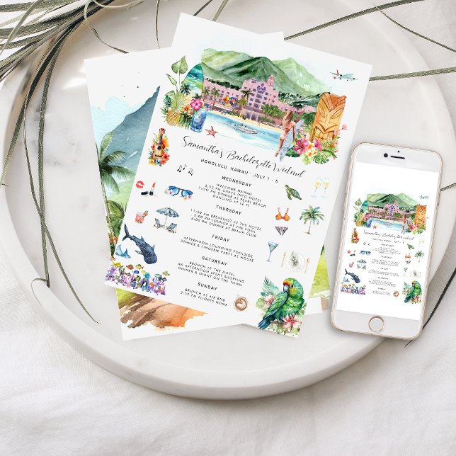 Convite Itinerário de Fim de Semana Bachelorette | Havaí (Criador carregado)