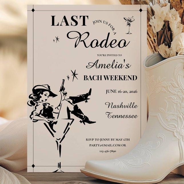 Convite Itinerário de Fim de Semana da Última Festa de Sol (Last Rodeo Bachelorette Weekend Itinerary Invitation)