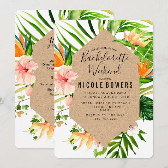 Convite Itinerário de Fim de Semana de Bachelorett (Frente/Verso)