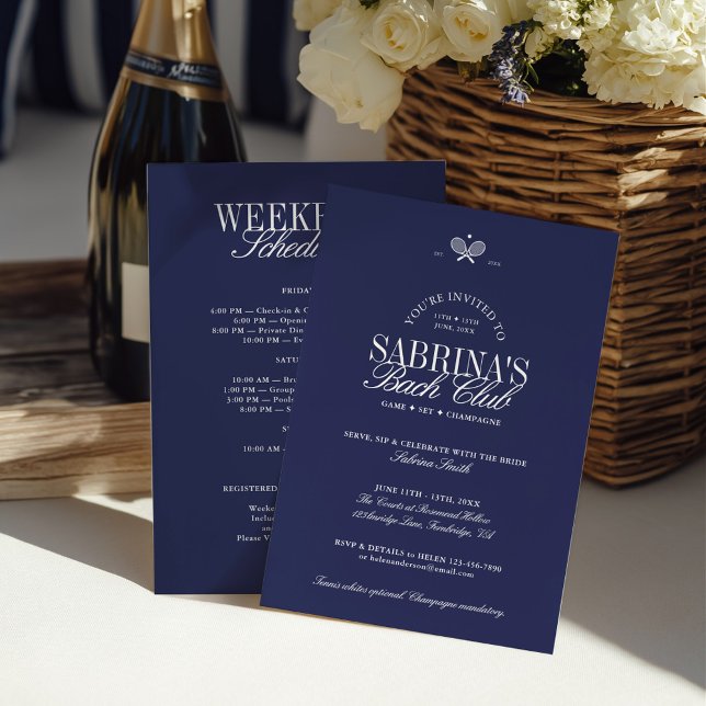 Convite Itinerário de Fim de Semana de Bachelorette Tênis  (Blue Tennis Bachelorette Weekend Itinerary Invitation)