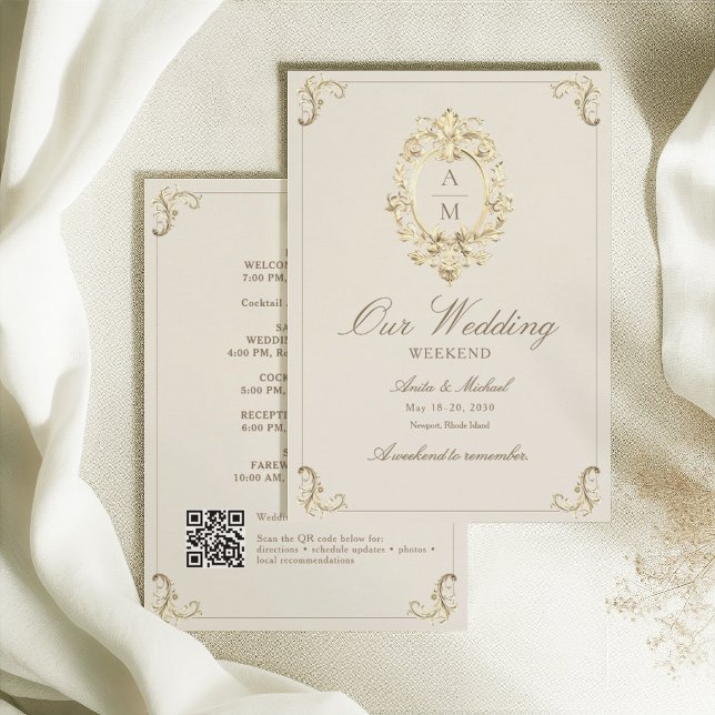 Convite Itinerário de Fim de Semana de Casamento Dourado B (Criador carregado)