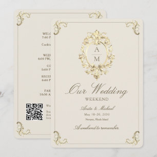 Convite Itinerário de Fim de Semana de Casamento Dourado B