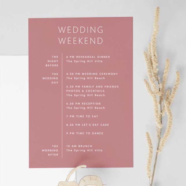 Convite Itinerário de Fim de Semana de Casamento Elegante  (Criador carregado)
