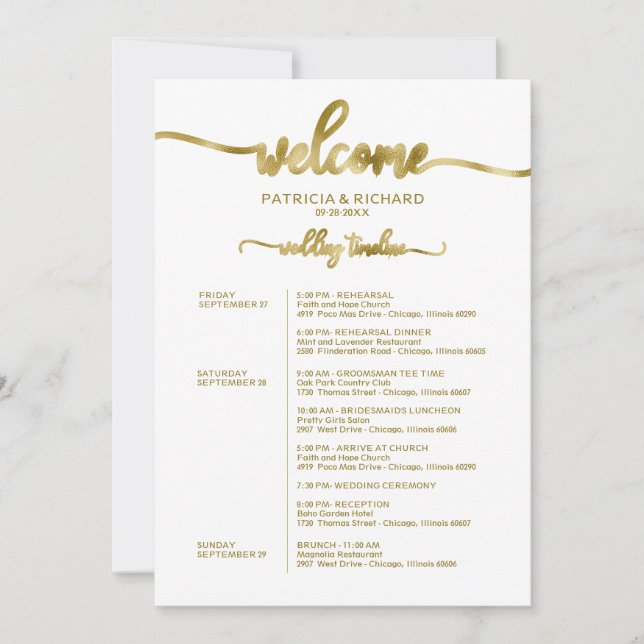 Convite Itinerário de Fim de Semana de Casamento Linha do  (Frente)