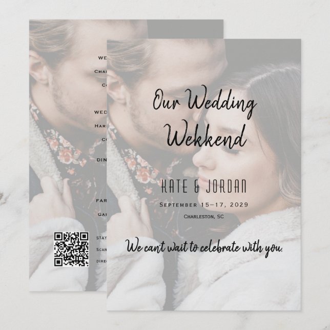 Convite Itinerário de Fim de Semana de Casamento Moderno (Frente/Verso)