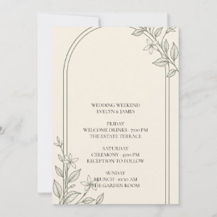 Convite Itinerário de Fim de Semana de Casamento Olive em
