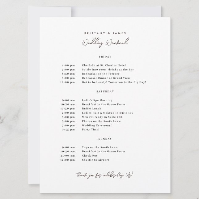 Convite Itinerário de Fim de Semana de Casamento V3 (Frente)