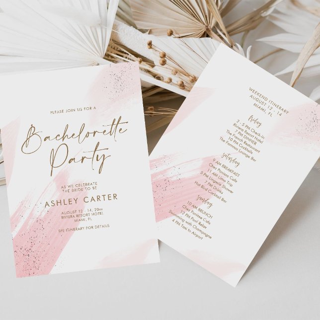 Convite Itinerário de Fim de Semana de Despedida de Soltei (Blush Pink Gold Bachelorette Weekend Itinerary Invitation)