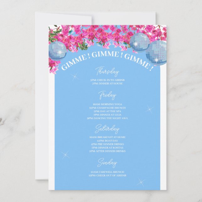 Convite Itinerário de Fim de Semana de Despedida de Soltei (Frente)