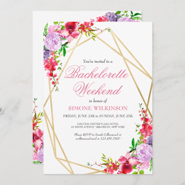 Convite Itinerário de Fim de Semana de Despedida de Soltei (Frente/Verso)