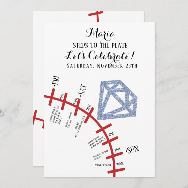 Convite Itinerário de Fim de Semana de Solteira de Beisebo (Frente/Verso)