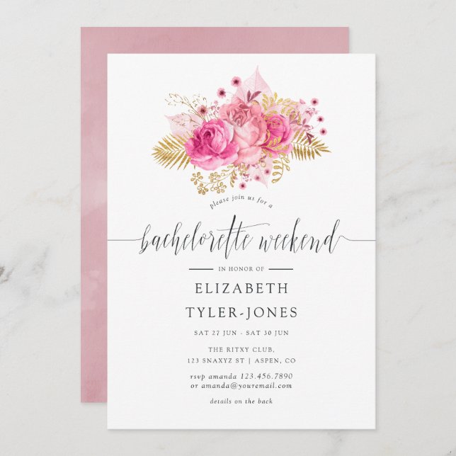 Convite Itinerário de Fim de Semana do Rosa Rosa e Dourado (Frente/Verso)