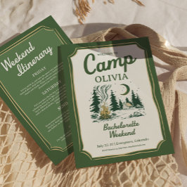 Convite Itinerário de Glamping Verde da Camp Bachelorette 