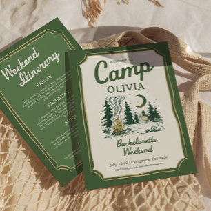 Convite Itinerário de Glamping Verde da Camp Bachelorette