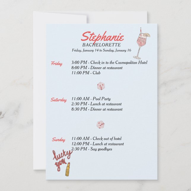 Convite itinerário de Las Vegas Bachelorette (Frente)