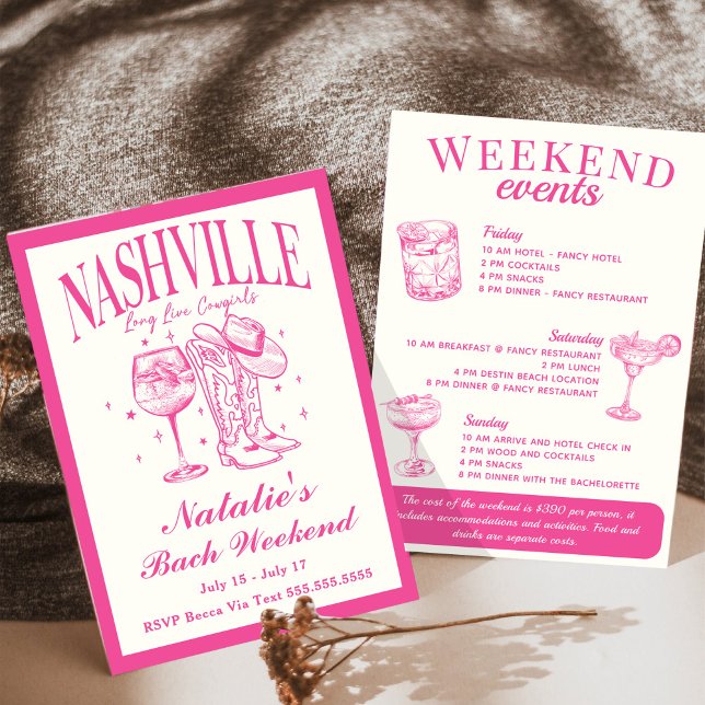 Convite Itinerário de Nashville Bachelorette Rodeo Cocktai (Criador carregado)