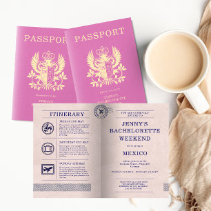 Convite Itinerário de Passaporte Rosa para Festa de Soltei