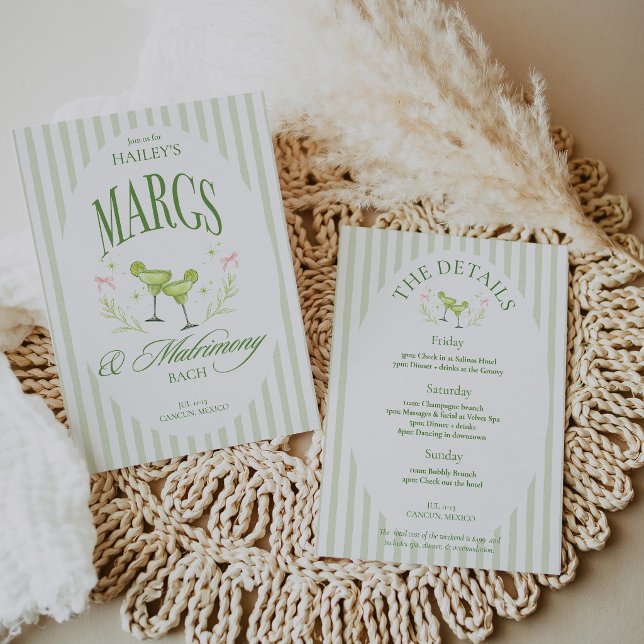 Convite Itinerário de Solteira de Velha Fortuna Margs & Ma (Margs & Matrimony Old Money Bachelorette Itinerary Invitation)