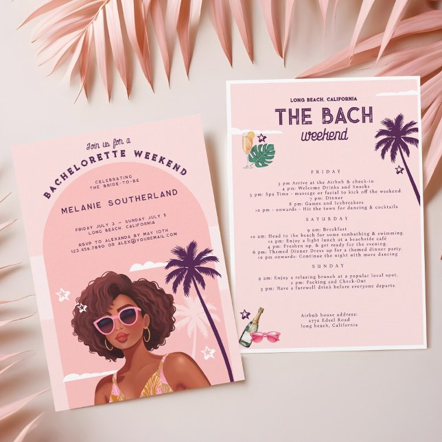 Convite Itinerário do Fim de Semana da Bachelorette de Pra (Retro Beach Bachelorette Weekend Itinerary Invitation)