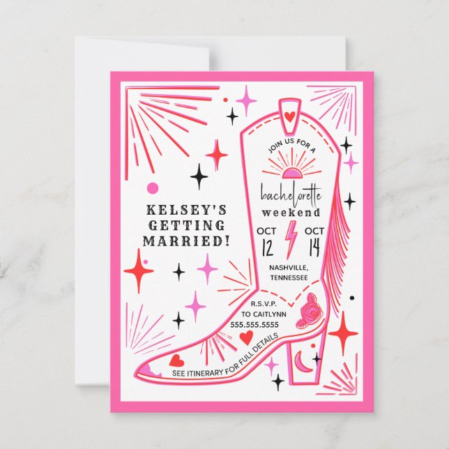 Convite Itinerário do Fim de Semana da Bachelorette Rosa-C (Frente)
