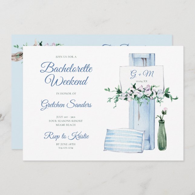 Convite Itinerário do Fim de Semana da Praia Bachelorette (Frente/Verso)