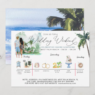 Convite Itinerário do Fim de Semana de Casamento Praia T