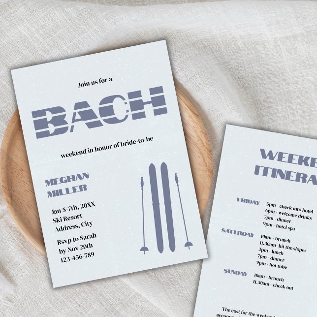 Convite Itinerário do Fim de Semana de Inverno de Esqui Ba (ski bachelorette winter weekend itinerary invitation)