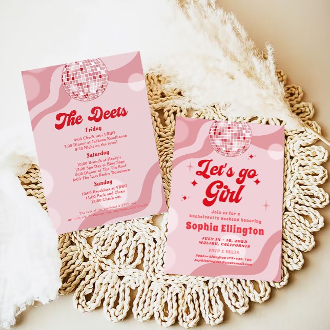 Convite Itinerário do Fim de Semana do Bachelorette Retro  (Criador carregado)