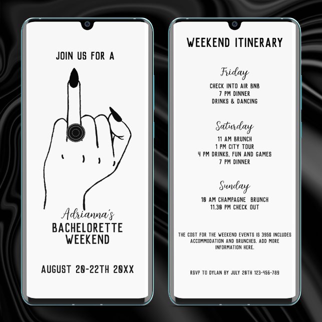 Convite Itinerário Finger Bachelorette Weekend (ring finger funny bachelorette party invitation weekend itinerary)