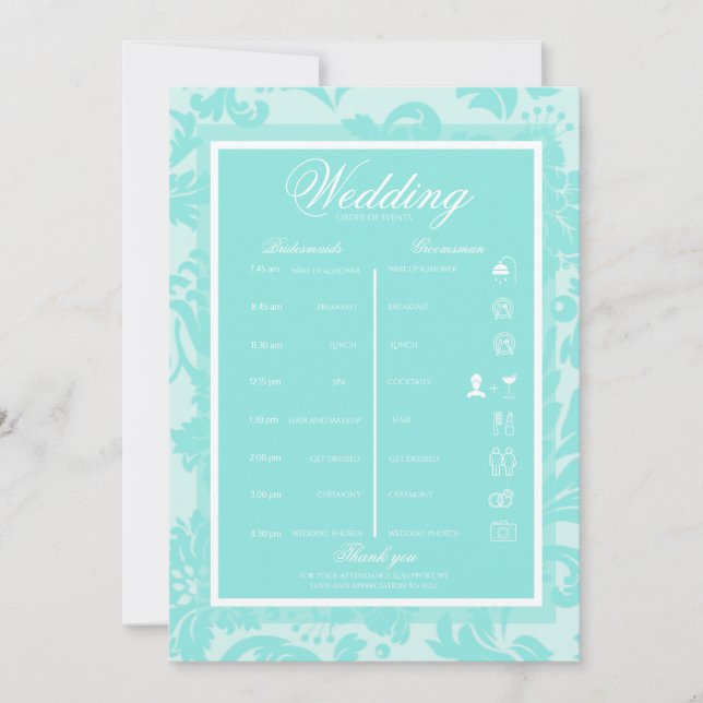 Convite itinerário itinerário Teal damask (Frente)