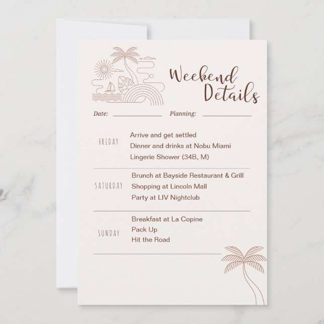 Convite Itinerário Mínimo de Fim de Semana de Despedida de (Verso)