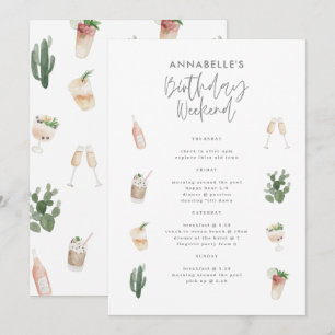 Convite itinerário moderno de aniversário feminino rosa