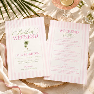 Convite Itinerário Retro Rosa Verde da Solteirona em Palm