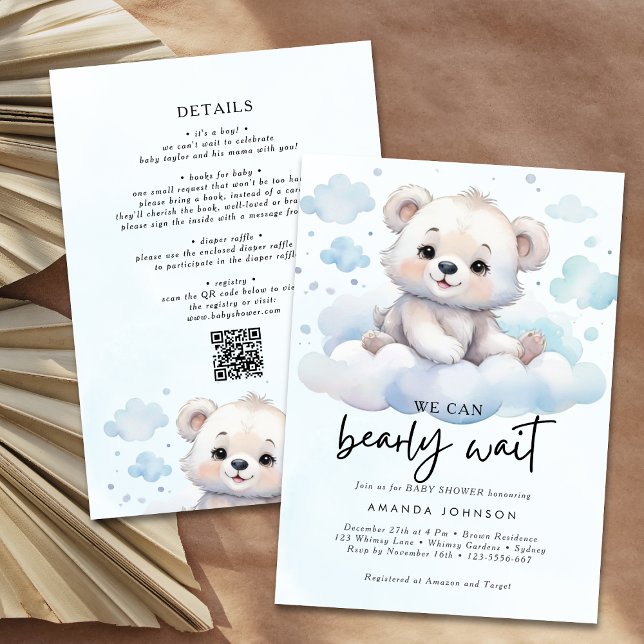 Convite It's a boy bearly wait woodland baby bear shower (Criador carregado)