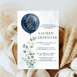 Convite Its a Boy Celebration Navy Blue Balloon Baby Showe