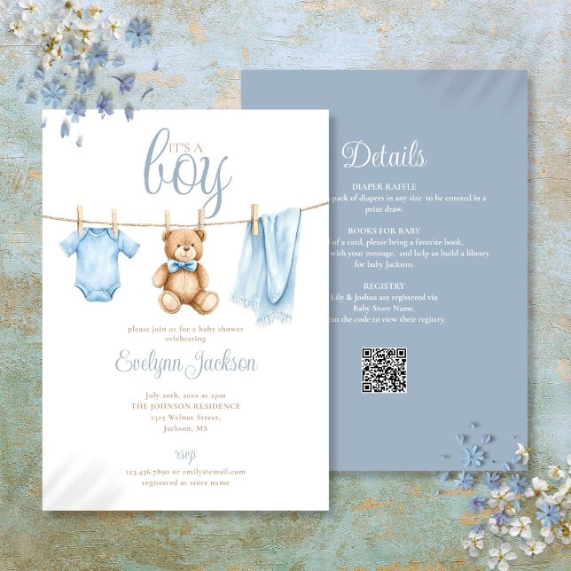 Convite Its A Boy Clothesline Baby Shower All In One (Criador carregado)