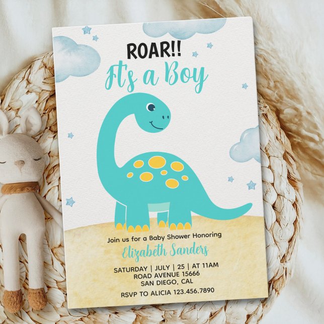 Convite It's a Boy, Cute Watercolor Dinosaur Baby shower  (Criador carregado)