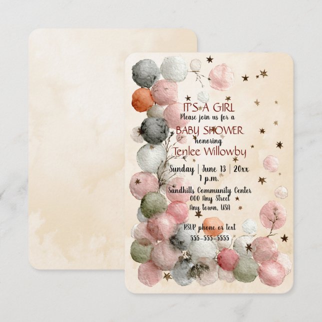 Convite It's A Girl Baby Shower Invitation (Frente/Verso)