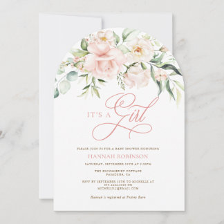Convite It's a Girl Blush Florals Baby Shower Invite