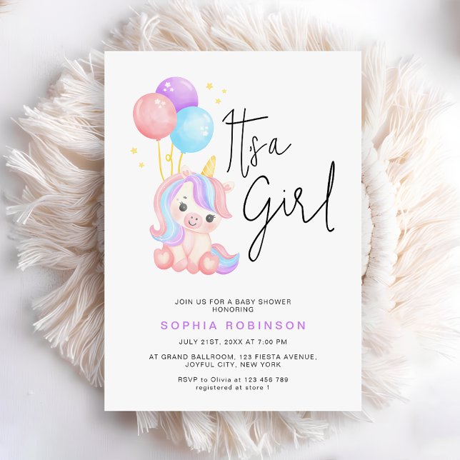 Convite It's a Girl Magical Unicorn Baby Girl Shower (Criador carregado)