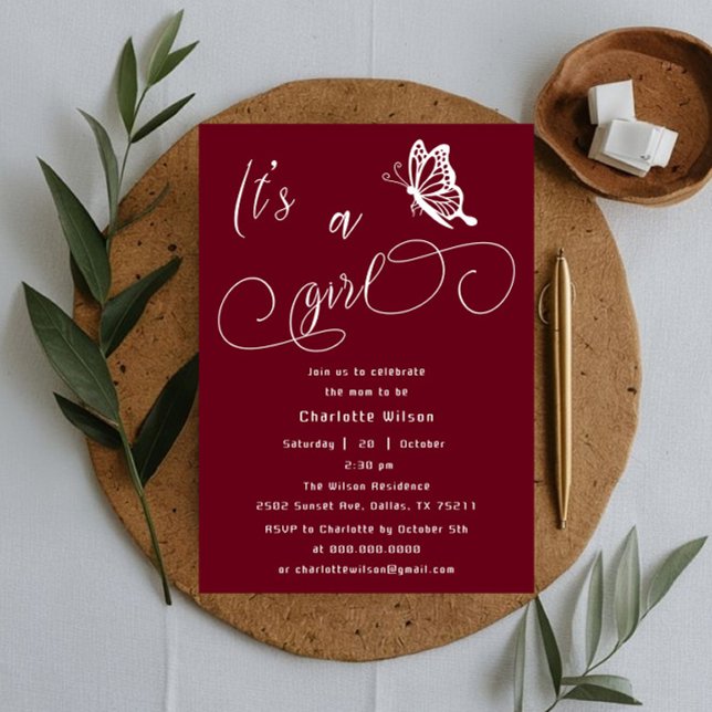Convite It's A Girl Modern Minimal Butterfly Baby Shower (Criador carregado)