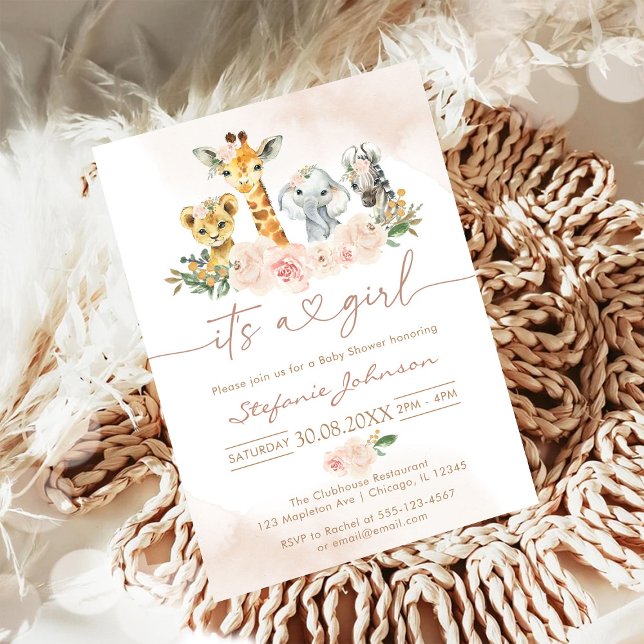 Convite It's A Girl Party Animals Safari Baby Shower (Criador carregado)