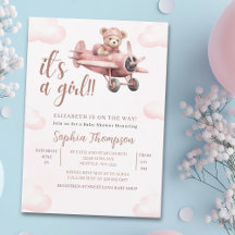 It's a Girl, Pink Teddy Bear Baby Shower Girl