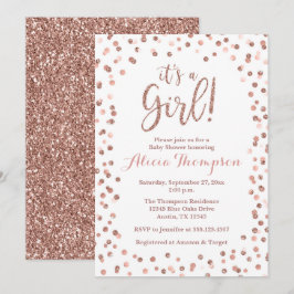 Convite It's a Girl Rose Gold Baby Shower Invitation