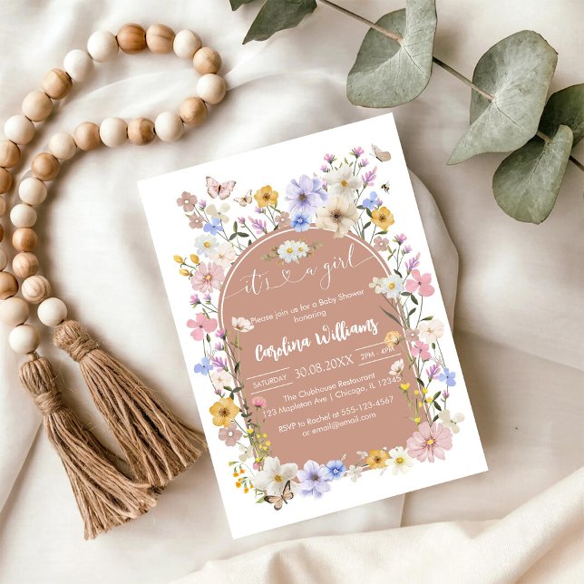 Convite It's A Girl Wildflower Butterfly Baby Shower (Criador carregado)