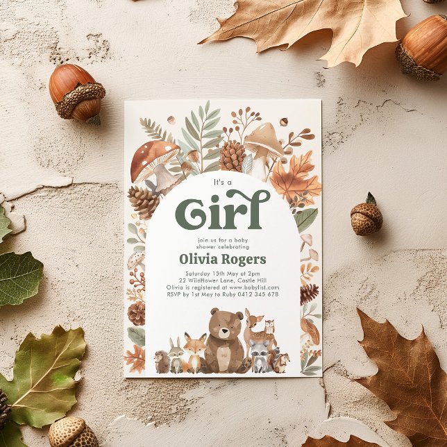 Convite It's a Girl! Woodland Animal Baby Shower (It's a Girl! Woodland Baby Shower Invitation)