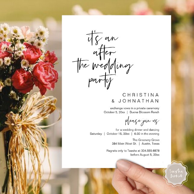 Convite It's an after the wedding party, elopement dinner (It's an after the wedding, Elopement dinner dancing brunch Party Invitation Card PDF Black White)