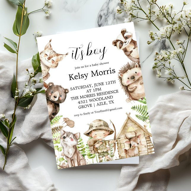 Convite its boy Rustic Woodland Baby Shower Invite (Criador carregado)