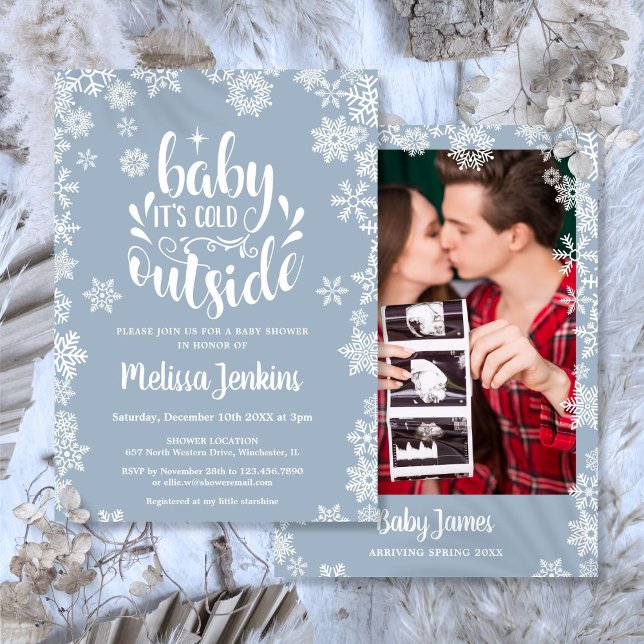 Convite It's Cold Outside Boy Photo Winter Baby Shower (It's Cold Outside Boy Photo Winter Baby Shower Invitation)