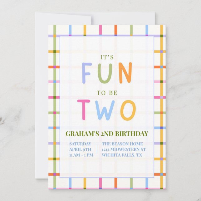 CONVITE IT'S FUN TO BE TWO SECOND BIRTHDAY INVITATION (Frente)